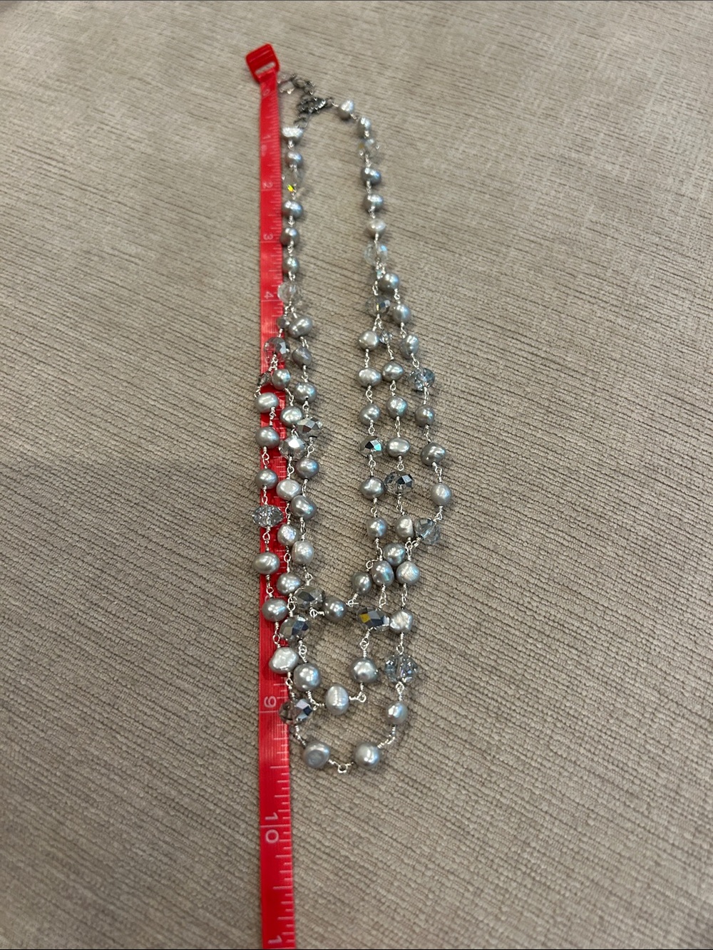 Multi-Strand Silver Gray freshwater Pearls and Crystal Necklace image 5